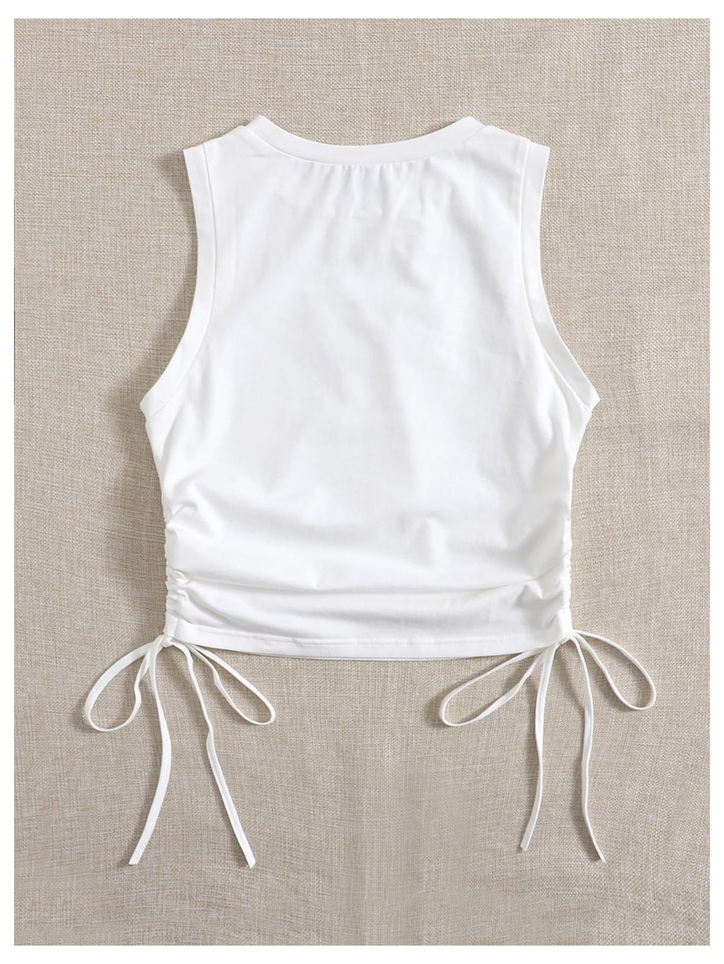 WDIRARA Women's Ruched Drawstring Side Tank Top Crew Neck Sleeveless Fitted Crop Tops White Large