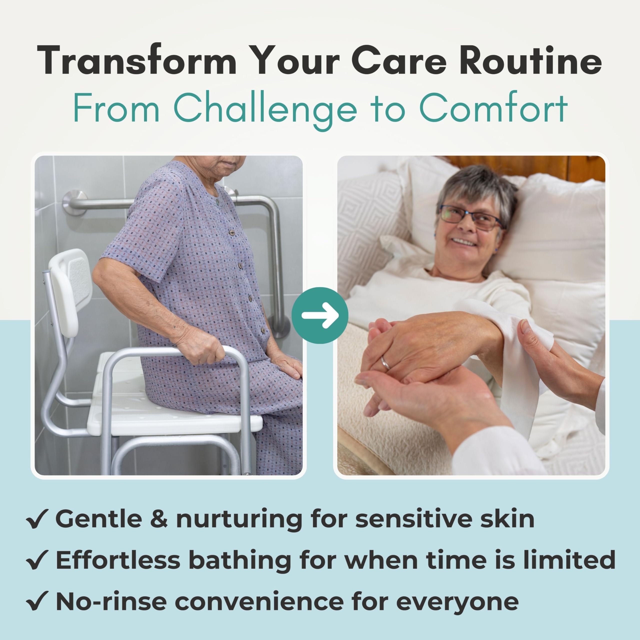Nurture XL Ultra Thick Body Wipes for Adults w/Aloe | 40 Extra Large Disposable Cloth Wet Cleansing No Rinse Bathing Washcloths, Waterless Shower | Bath Wipe for Women, Men & Elderly