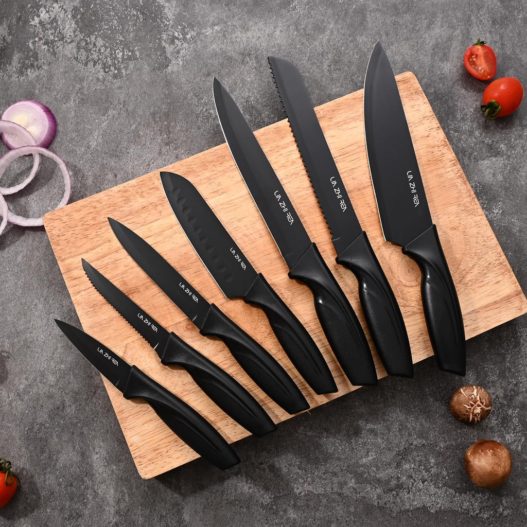 Knife Set, 15 Pieces Kitchen Knife Sets with Block, Built-in Sharpener, Dishwasher Safe, Ergonomic Handle, Knife Block Set for Chopping, Slicing, Dicing & Cutting, Black