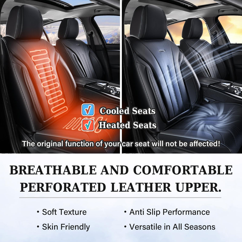 Coverado Car Seat Covers Full Set, Waterproof Nappa Leather Seat Cover for Cars, Luxury Universal Seat Cover, Front and Back Car Seat Protector Car Seat Cushion Fit for Most Cars(Black)