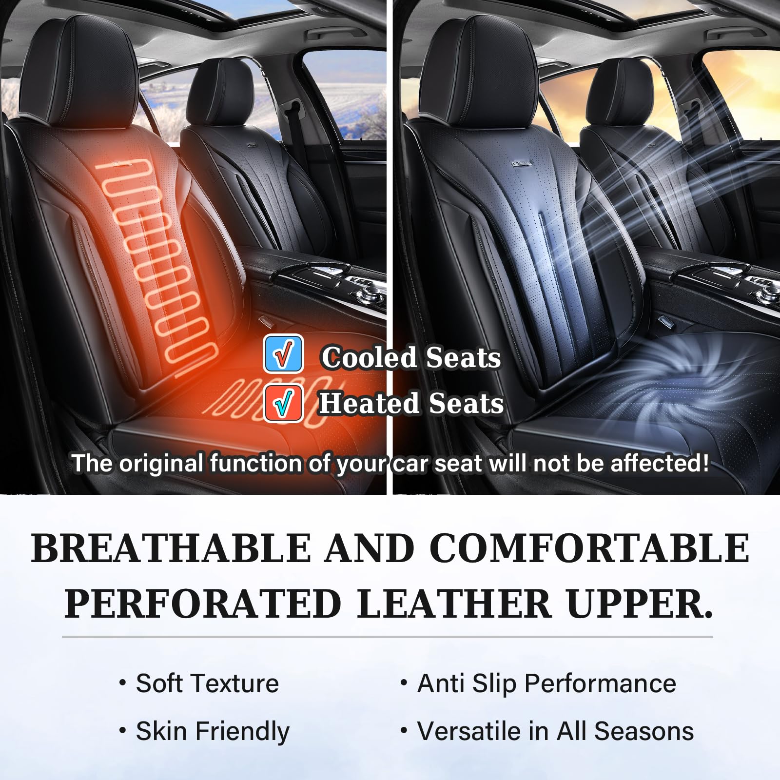 Coverado Car Seat Covers Full Set, Waterproof Nappa Leather Seat Cover for Cars, Luxury Universal Seat Cover, Front and Back Car Seat Protector Car Seat Cushion Fit for Most Cars(Black)