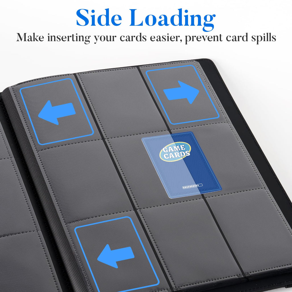 Premium 9 Pocket Card Binder for 540 Cards, Fabmaker PU Cover Trading Card Binder, Sturdy Card Collection Album, Sleek Card Holder Folders for Game Cards & Sports Cards, Black