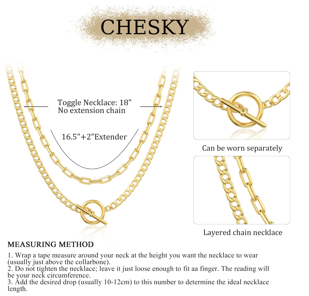 CHESKY Layered Necklaces for Women, 14K Gold Plated Chain Necklace Trendy Cuban Link Paperclip Chain Toggle Clasp Necklace Fashion Chunky Jewelry Accessories for Women