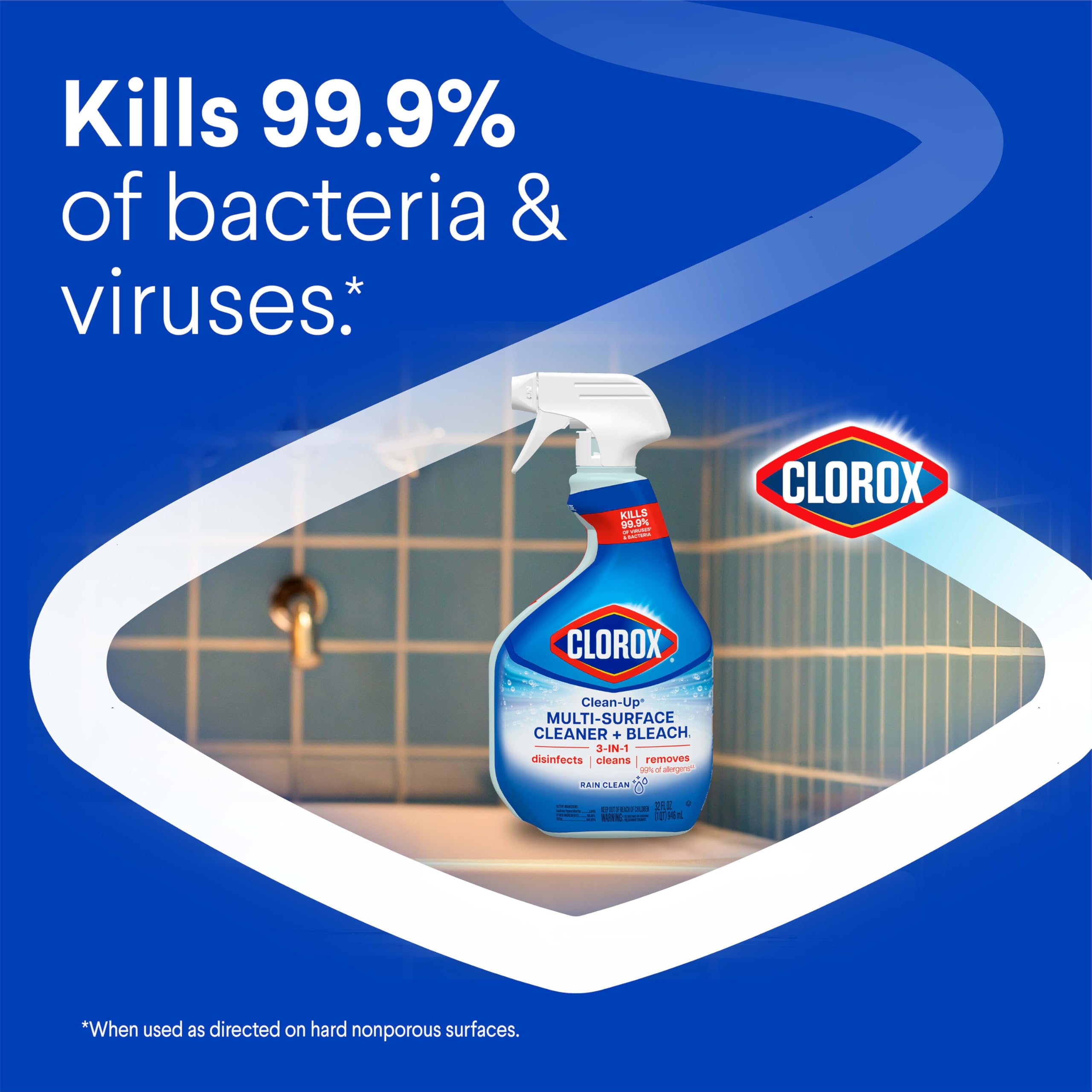 Clorox Clean-Up Multi-Surface Cleaner with Bleach, Rain Clean, Spray, 32 Fl Oz (Package May Vary)