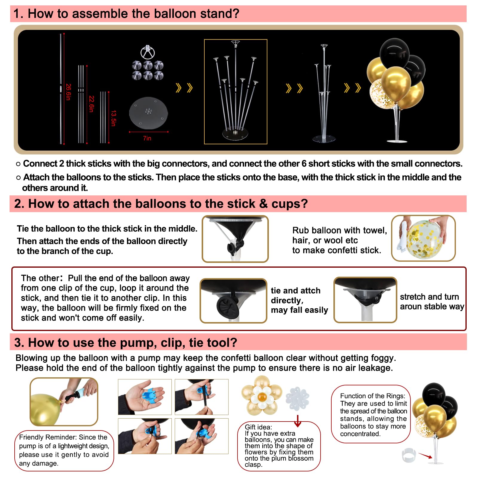 TONIFUL 4 Set Black Gold Balloon Centerpieces for Table,Balloon Stand Kit for Black Gold Party Decor 40th 50th 60th 70th Birthday Decorations Anniversary Graduation Decorations 2026 New Year Eve