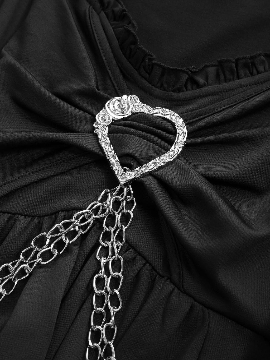 ROSE GAL Plus Size Women Halloween Witchy Costume Gothic Vintage Lace Long Bell Sleeve Cold Shoulder Chain Flowy Goth Vampire Dresses(Black/1X)