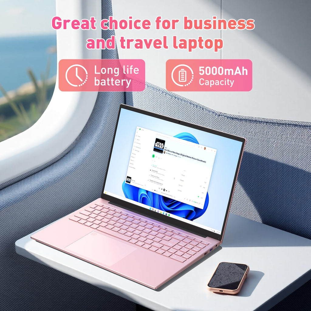 Auusda 16" FHD Traditional Laptop Computers, i3 Processor, WiFi 6 Bluetooth 5.3, Laptops Notebook for Home Office Study, Type-C, Backlit Keyboard, Fingerprint Unlock, Win11 Pro 16GB RAM 1TB SSD Pink