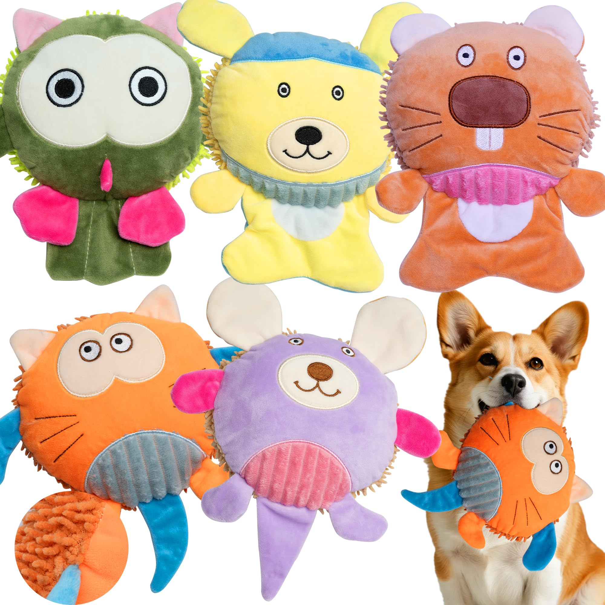 GZQKUSO 5-Pack Squeaky Dog Toys, Stuffed Plush Dog Toys with Squeak Crinkle Sounds to Keep Dogs Busy, Puppy Toys for Small, Medium, and Large Dogs