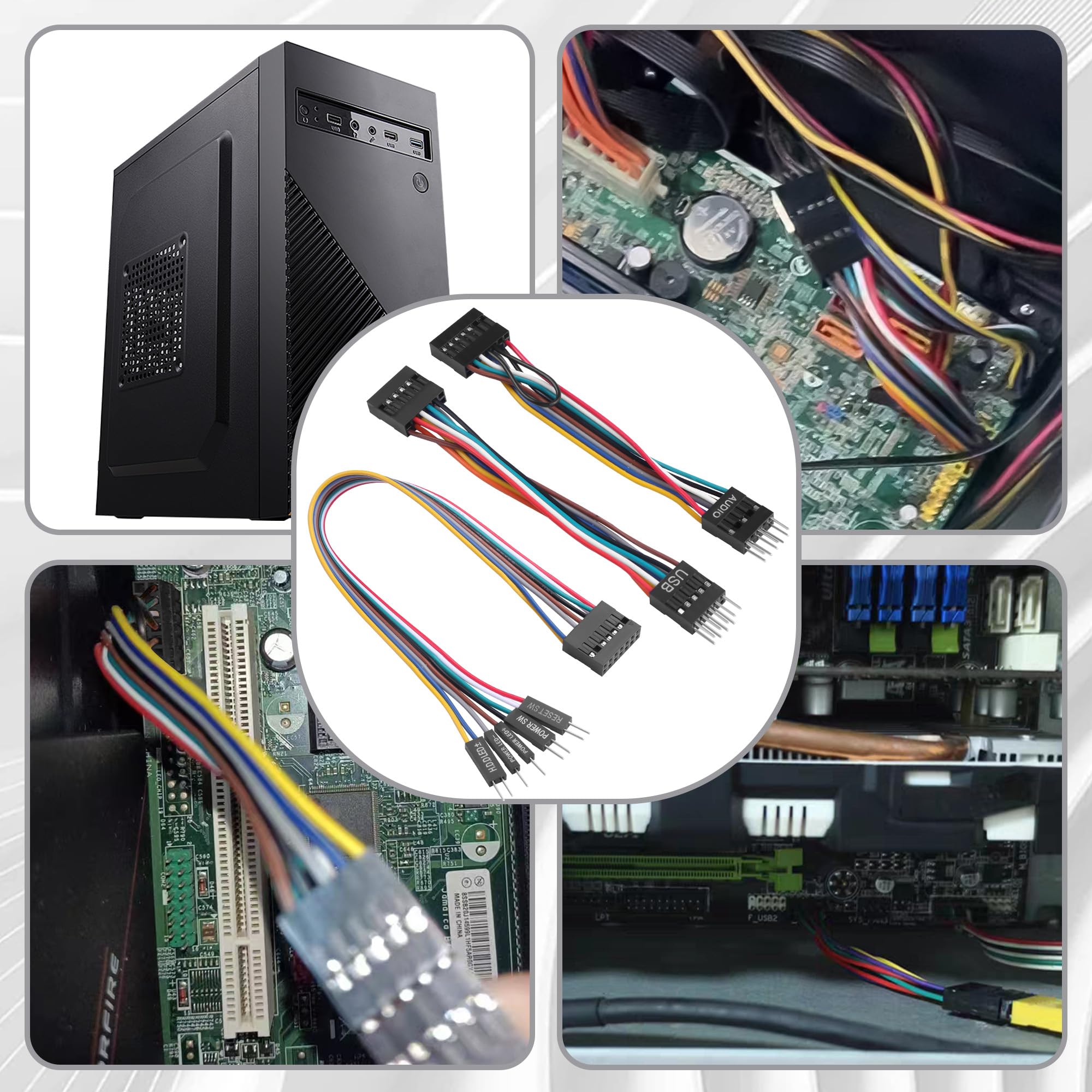 ELFJMZP Motherboard Front Panel Adapter Kit: Power Switch/USB 2.0/Audio Connector for Business Desktop Mainboards (Qitian/Yangtian/ThinkCentre-Compatible) to Standard ATX Case