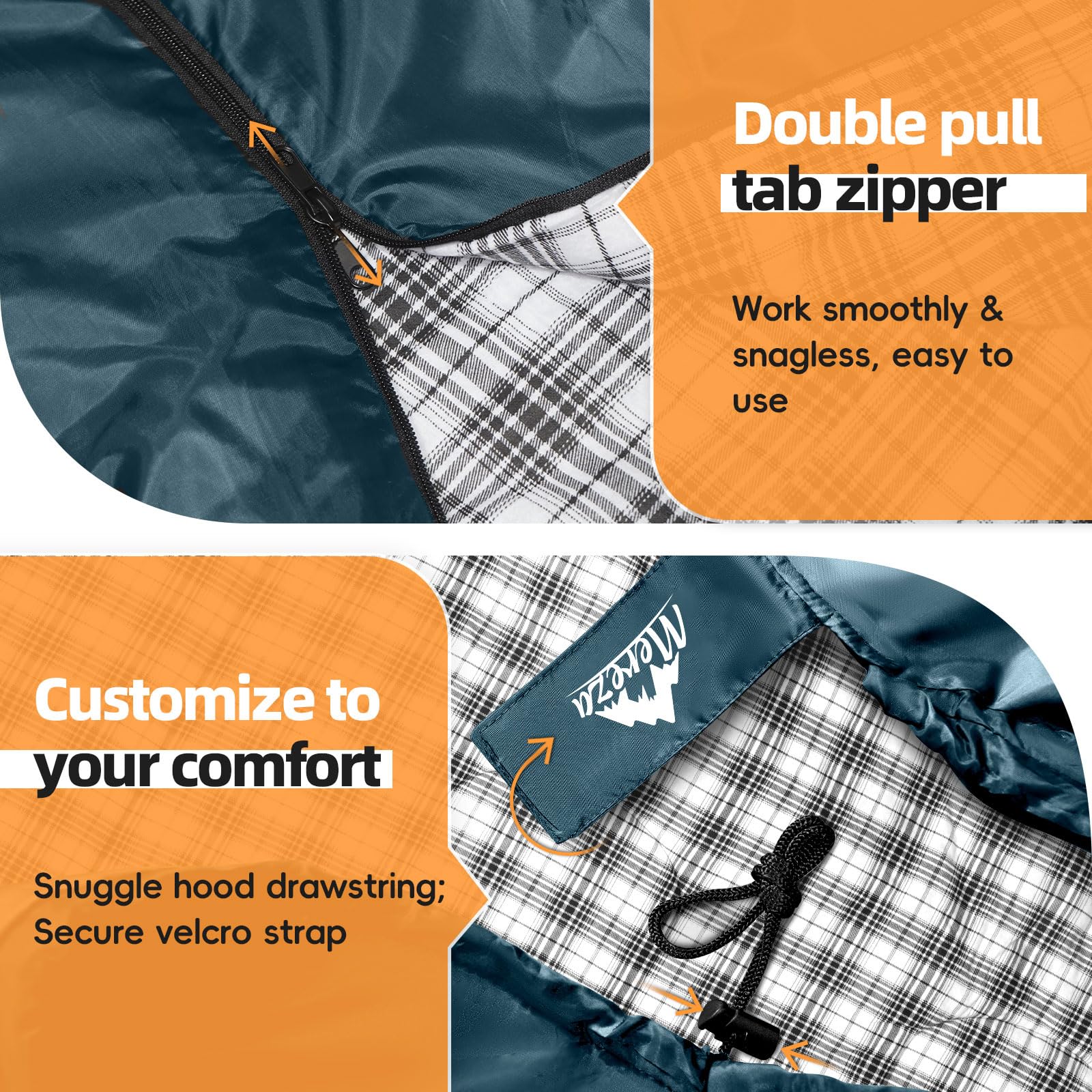 MEREZA Flannel Sleeping Bag for Adults XL, Large Wide Sleeping Bags for Camping Mens Warm Cotton Sleeping Bag 4 Season Warm & Cool Weather with Compression Sack (Navy Blue)