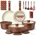 CAROTE 22Pcs Ceramic Cookware Set, Pots and Pans Set Non Stick Removable Handles, Non Toxic Cookware Oven/Dishwasher Safe, Induction Cookware, Gift Set, NonStick Cookware Set with Kitchen Essentials