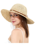 LA CARRIE Women Sun Hats Floppy Foldable Wide Brim UV UPF 50+ Straw Hat with Bow for Summer Beach(Beige)