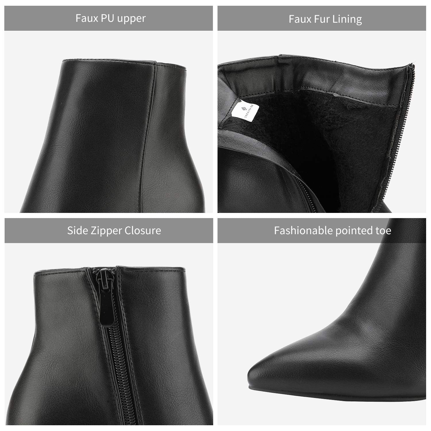DREAM PAIRS Women's Chunky Heel Ankle Booties Pointed Toe Short Boots,Size 8,Black/Pu,SIANNA-1