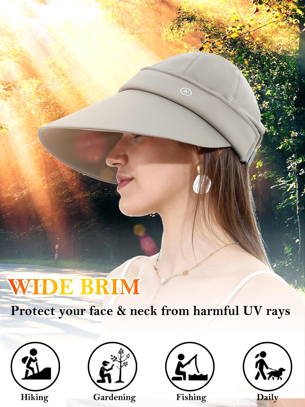 LA CARRIE Women Sun Hats Detachable Wide Brim UV Protection UPF 50+ Summer Beach Visor for Outdoor Sports(Khaki)