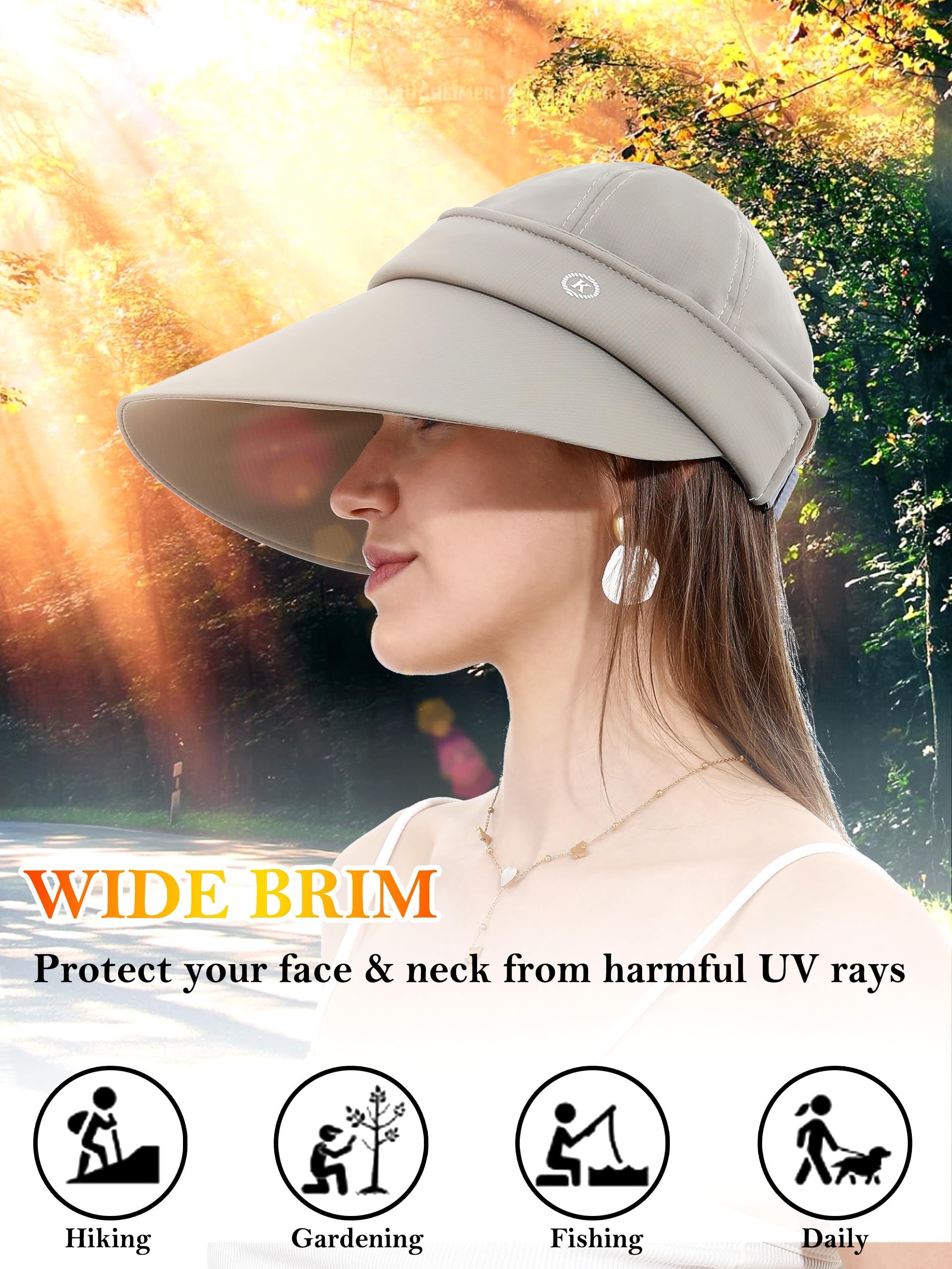 LA CARRIE Women Sun Hats Detachable Wide Brim UV Protection UPF 50+ Summer Beach Visor for Outdoor Sports(Khaki)