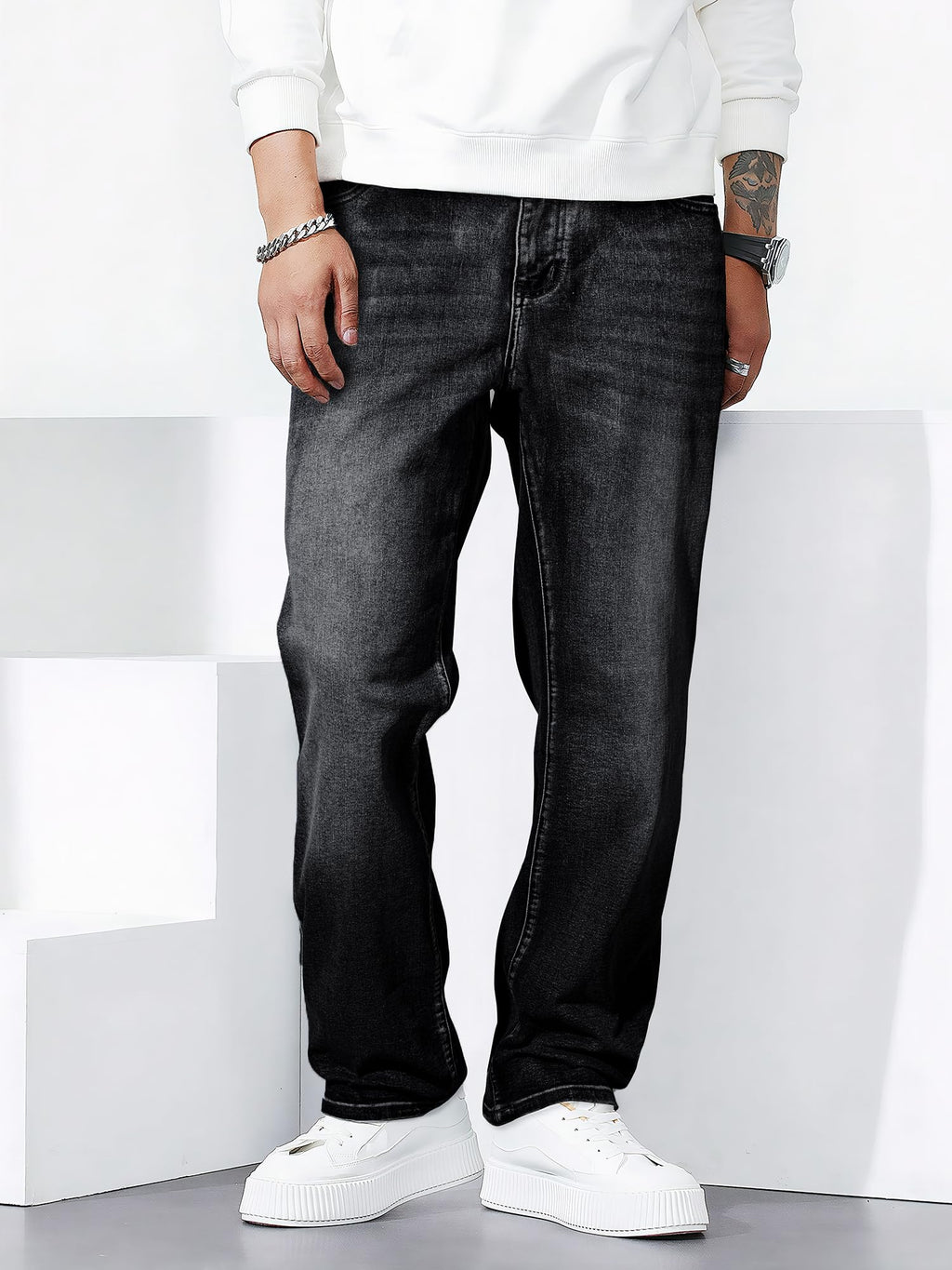 JMIERR Men's Straight Leg Baggy Jeans Stretch Mens Jeans Fit Comfort Flex Essentials Denim Jeans, M, Black