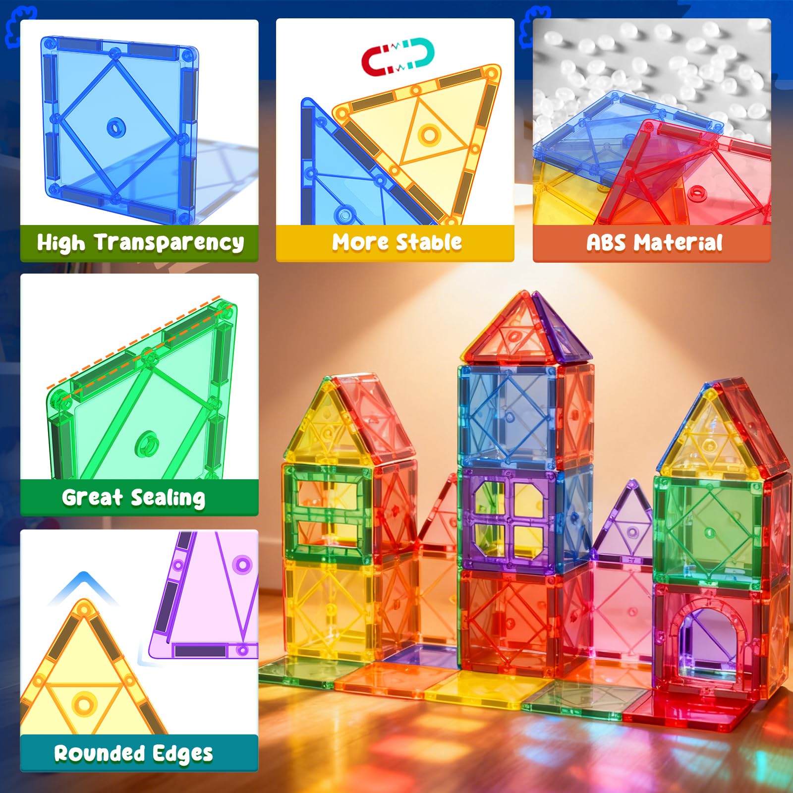 Soyee Magnetic Tiles Toddler Toys Magnetic Building Blocks for Kids Ages 3-12 STEM Educational Toys for Girls & Boys Sensory Toys for Kids with Autism Classroom Must Haves