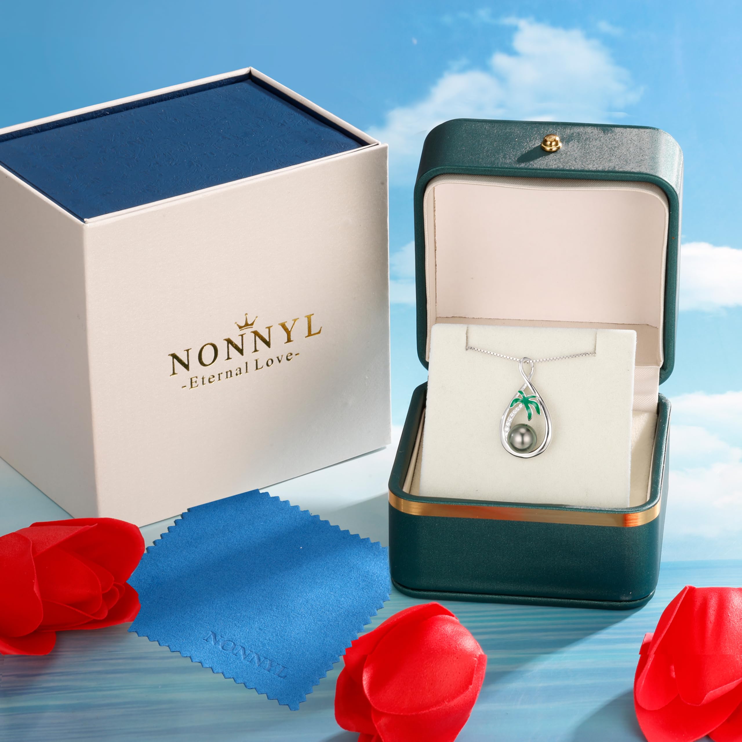 NONNYL Birthday Gifts for Women Wife Gift Anniversary,Tahitian Pearl Necklace, Mothers Day Gifts for Mom Wife Women Jewelry Gift, Christmas Valentine's Day for Her (Tahitian Black Pearl)