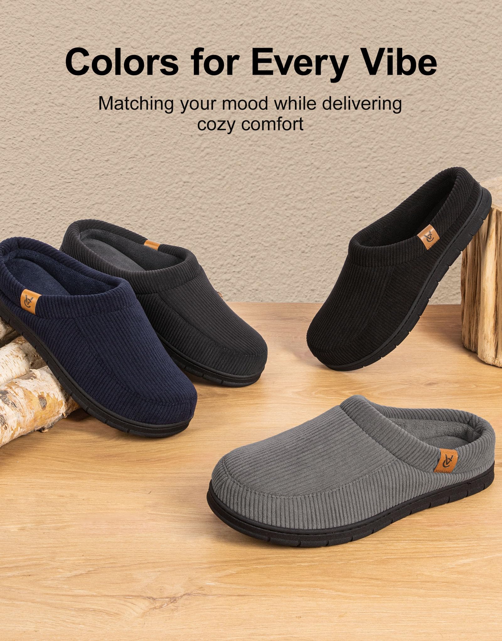 VeraCosy Men's Moccasin Slippers Comfy Soft Durable Slip-on Indoor Memory Foam House Shoes Matt Black,11-12 US