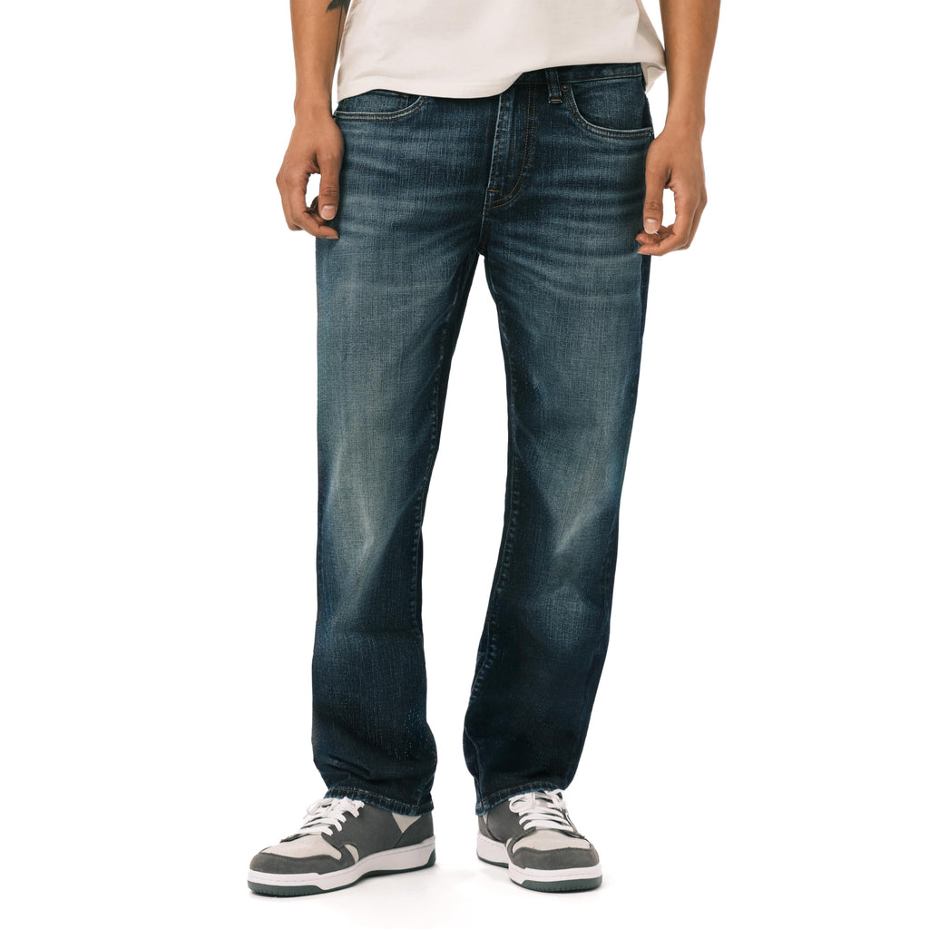 Buffalo David Bitton Men's Relaxed Straight Leg Driven Jean, Crinkled Mid Blue, 32W x 34L