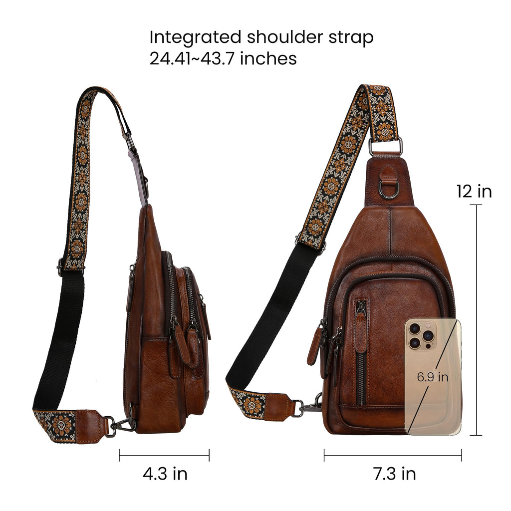 HESHE Leather Sling Bag for Women Crossbody Bags Fanny Packs Chest Bags(CE)