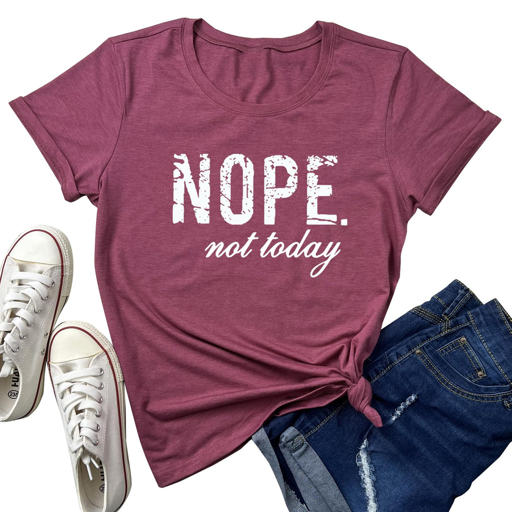 LOOKFACE Women Cute Tops Nope Summer Graphic Tees Wine Red Medium