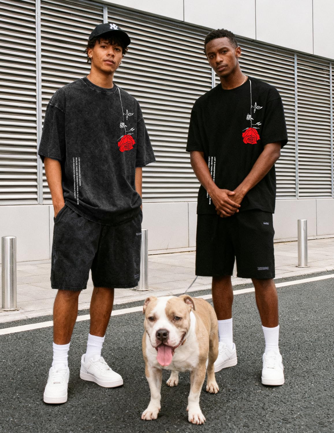 UOUA Mens Graphic Tees Vintage Oversized T-Shirts Casual Acid Wash Cotton Streetwear (S-2XL) Rose-Black