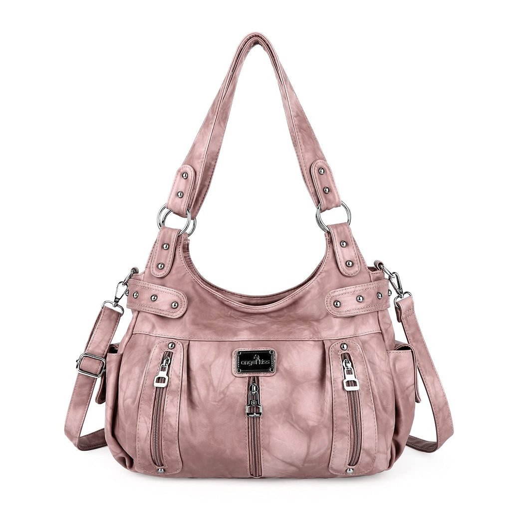 Angel Kiss Large Purses and Handbags for Women Washed Faux Leather Crossbody Hobo Satchel Shoulder Handbag Tote Purse-1Pink