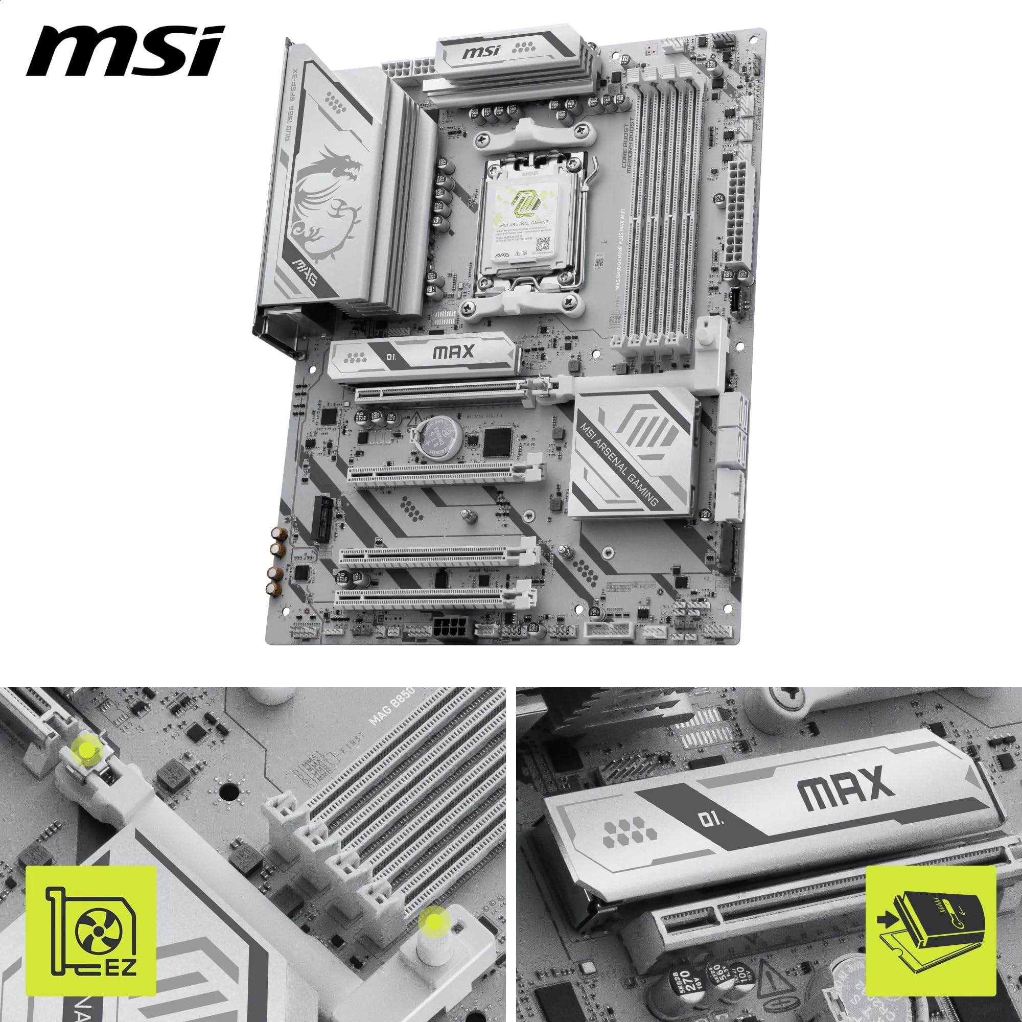 MSI MAG B850 Gaming Plus MAX WiFi Motherboard, ATX - Supports AMD Ryzen 9000/8000 / 7000 Processors, AM5, DDR5 Memory Boost (up to 8200+ MT/s OC), PCIe 5.0 x16, M.2 Gen5, Wi-Fi 7, 5G LAN