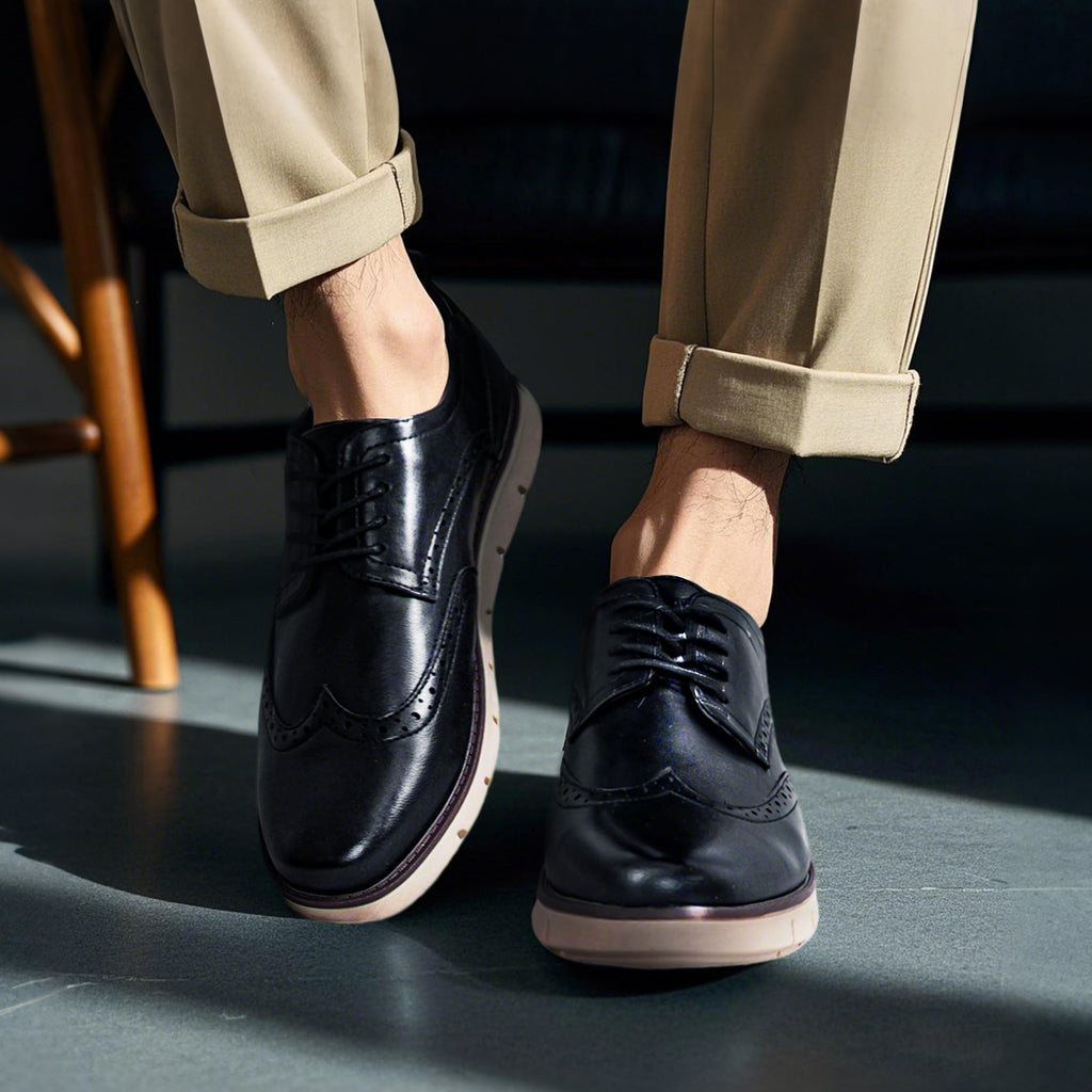 Jousen Mens Casual Shoes Brogue Simple Comfortable Casual Dress Shoes for Men(AMY9009B Black 9.5)