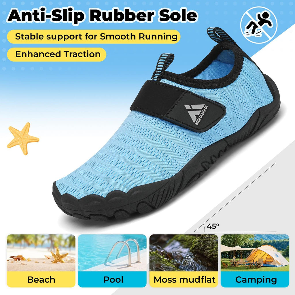 Mishansha Kids Water Shoes Quick-Dry Wide Toe Box Non-Slip Barefoot Shoes Beach Pool Swim Shoes Sky Blue 2.5 Big Kid
