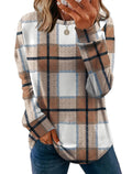 WIHOLL Womens Early Fall Fashion 2026 Outfits School Teachers Long Sleeve Shirts Sweatshirts Winter Sweaters Maternity Clothes Caramel Plaid M