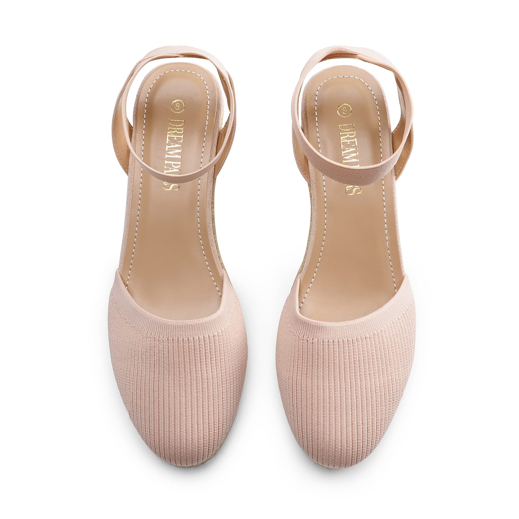 DREAM PAIRS Women's Elastic Ankle Strap Espadrilles Wedge Sandals,Size 10,Pink-Knit,AMANDA-1
