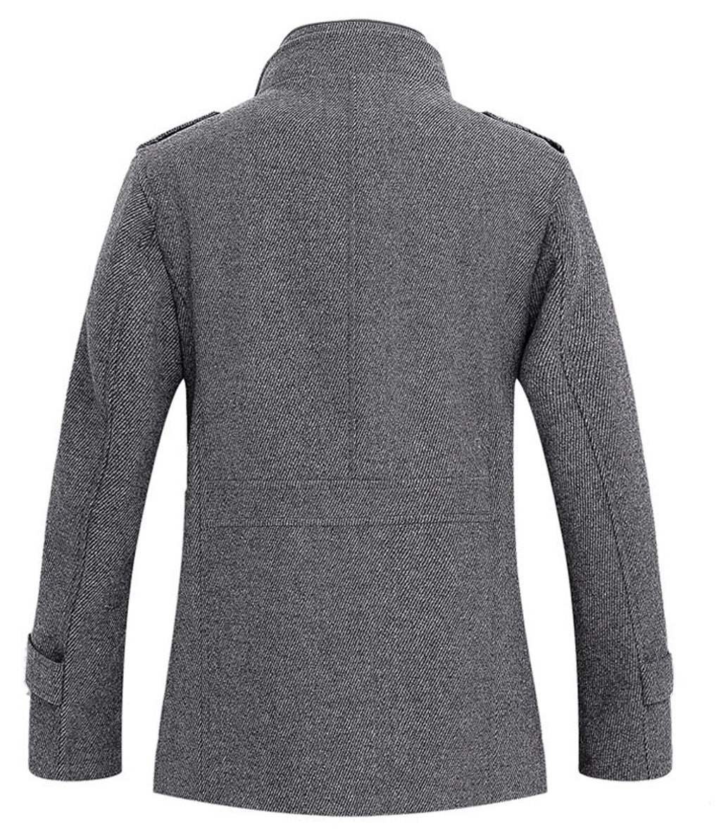 chouyatou Men's Winter Stylish Wool Blend Single Breasted Military Peacoat (Small, Gray)