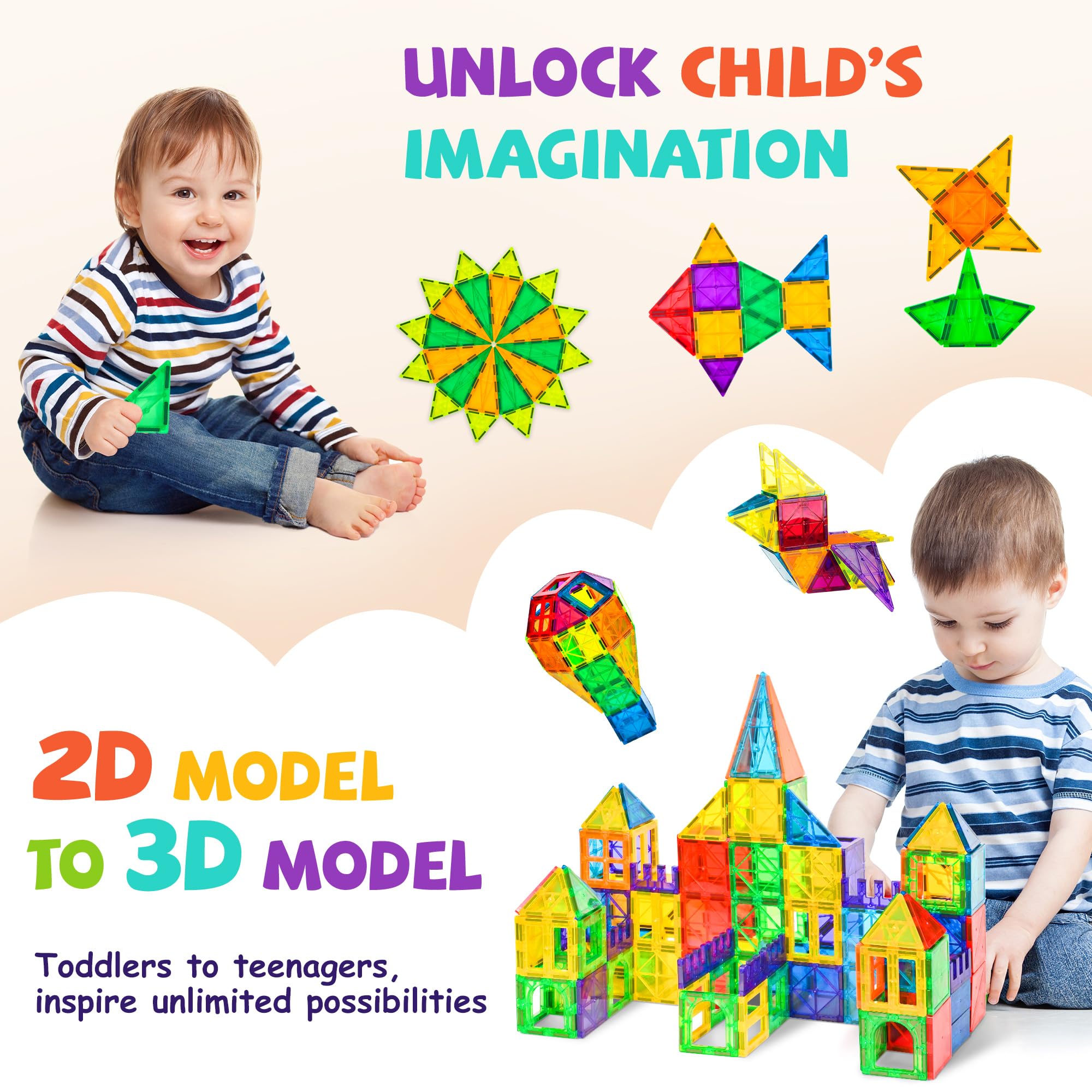 cossy 120Pcs Magnetic Tiles Magnetic 3D Building Blocks Set Educational Construction Toys for 3+ Year Old Kids with Stronger Magnets, Educational Toys, Recreational, Conventional