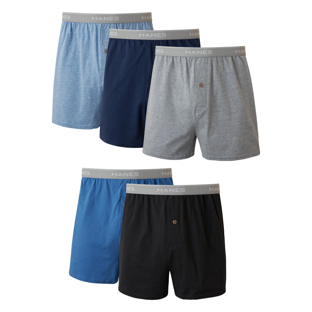 Hanes Men's Boxers, Cotton Knit Comfortable Boxer Underwear, Moisture-wicking Cotton Boxers, 5 count (pack of 1)