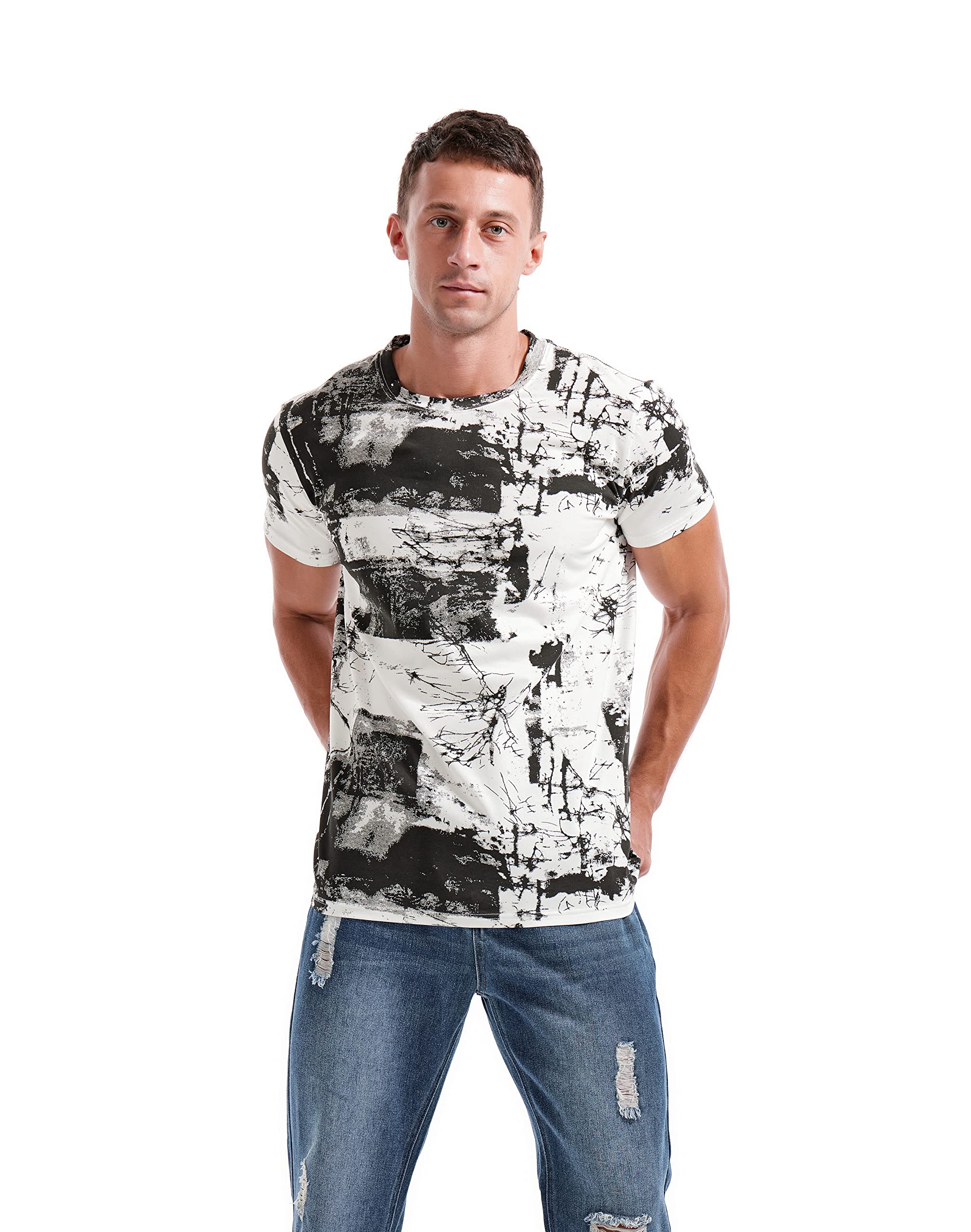 KLIEGOU Mens Hipster Hip-Hop Premiun Tees - Latest Fashion Print T-Shirts White XL