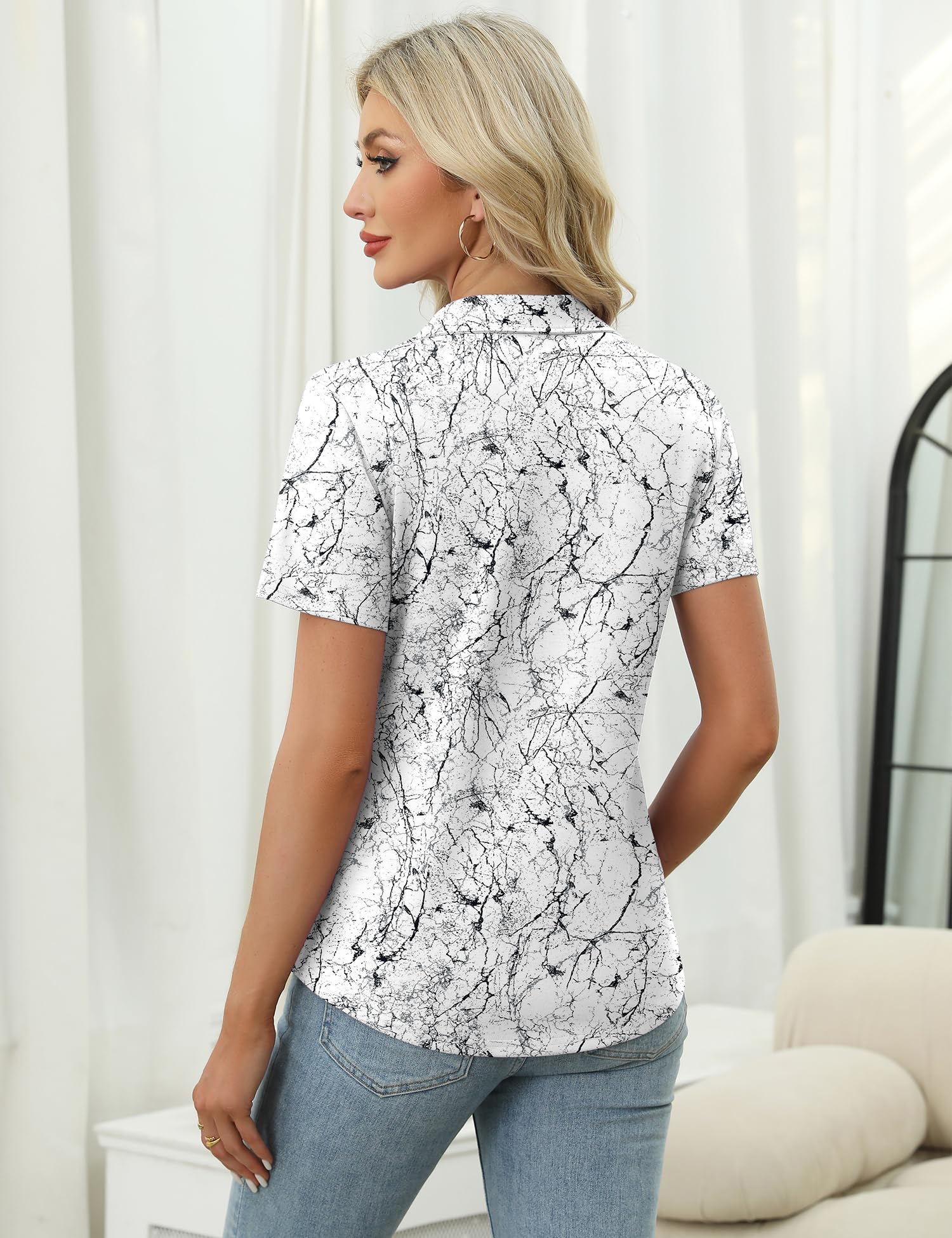 LOMON Polo Shirt for Women Summer Golf Quarter Zip Outfit Black Floral,XL