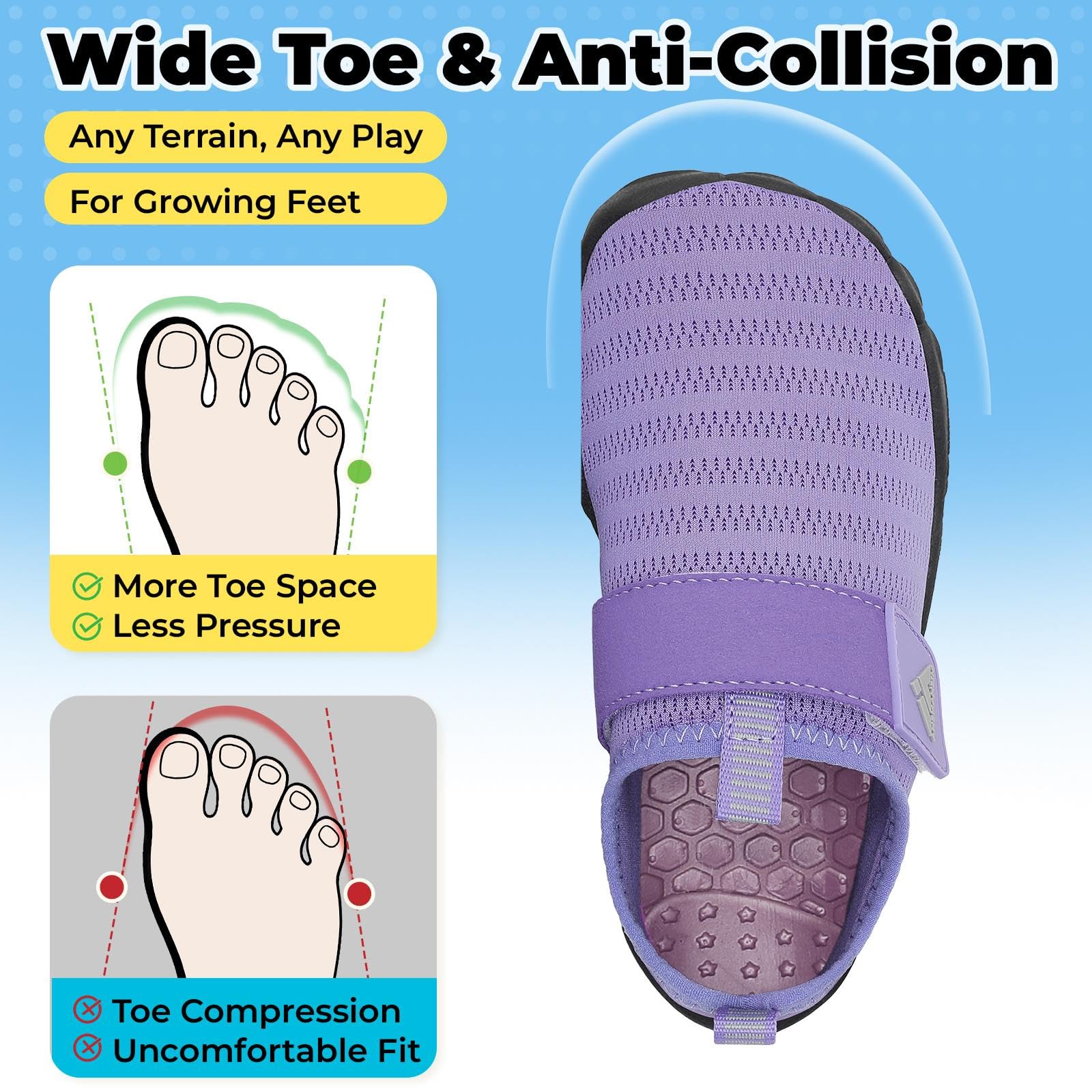 Mishansha Kids Water Shoes Quick-Dry Wide Toe Box Non-Slip Barefoot Shoes Beach Pool Swim Shoes Purple 2 Big Kid