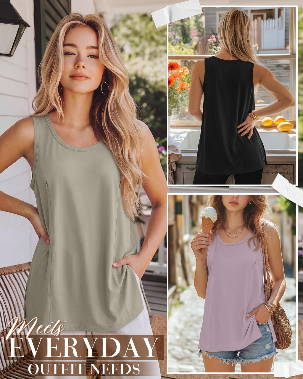 Huukeay 3 Pack Women's Oversized Nursing Tank Tops, 3-Color, Medium