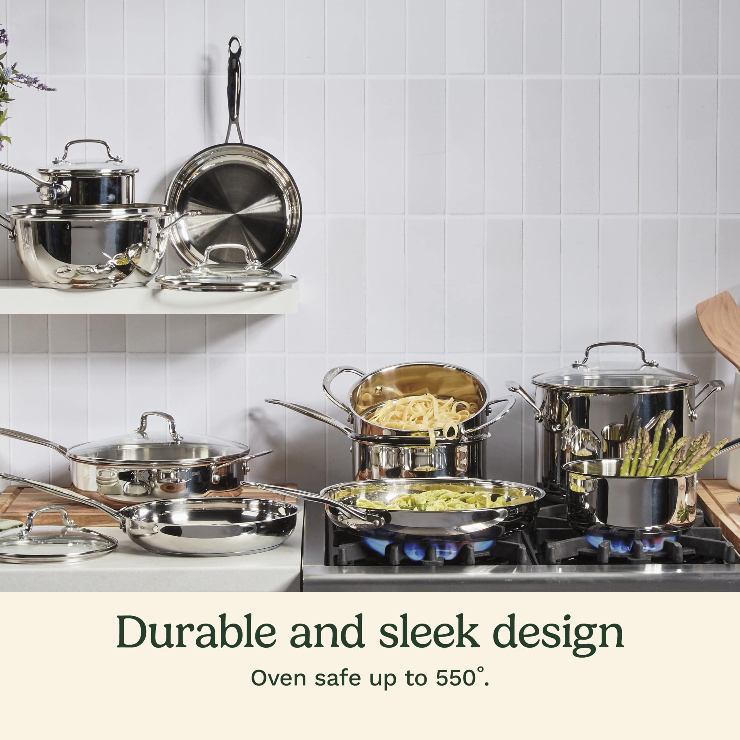 Cuisinart 17-Piece Stainless Steel Cookware Set, Chef's Classic Steel Collection with Pure Aluminum Core for Quick and Even Heat, Cool Grip Handles, Dishwasher Safe, 77-17N