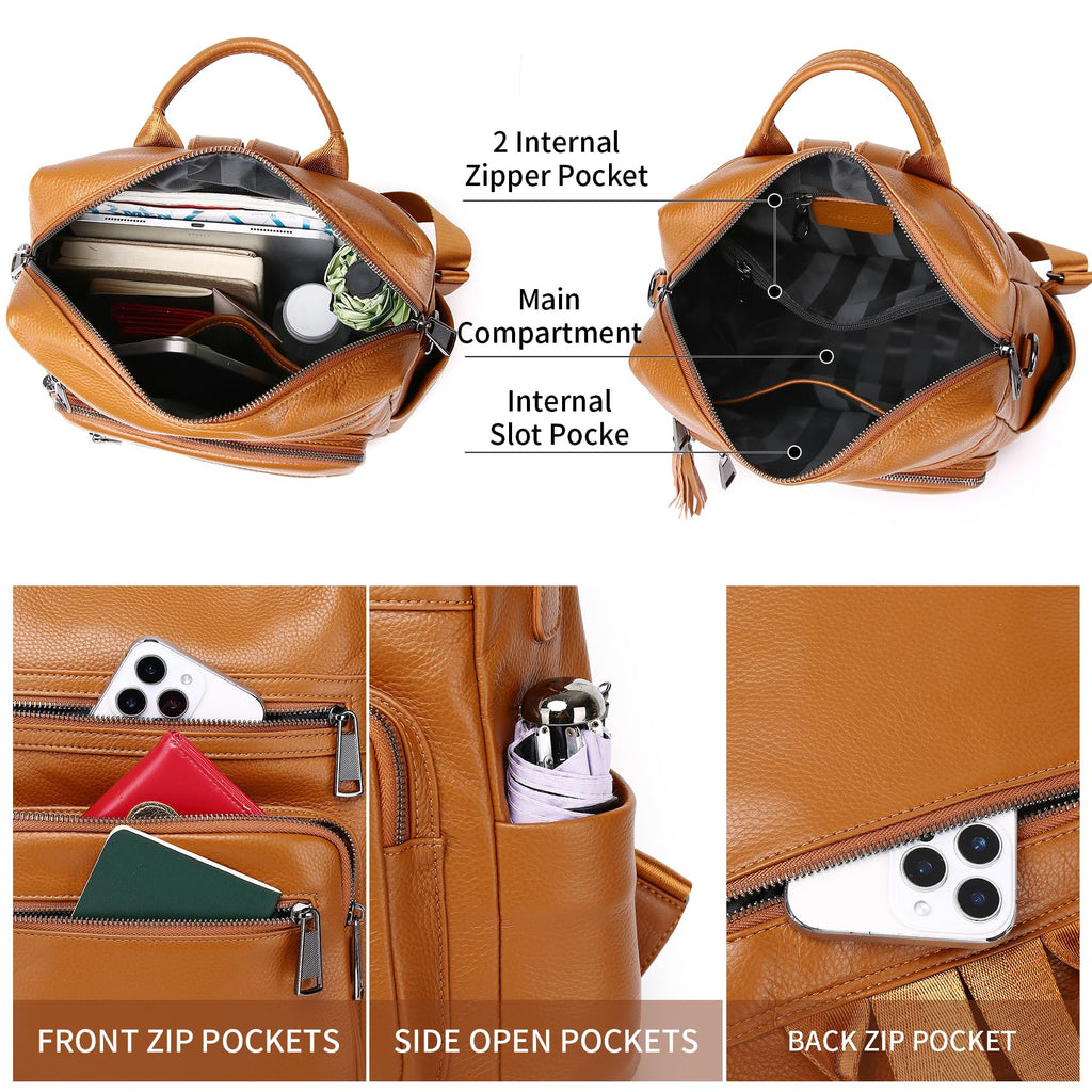 Wesccimo Genuine Leather Backpack Purse For Women