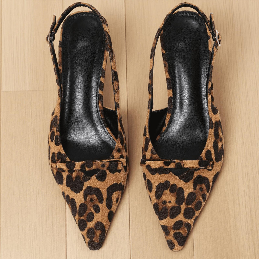 Mattiventon Leopard Slingback Heels for Women Kitten Heels Bow Ankle Strap Pointed Toe Heel Sexy Wedding Dress Party Pumps