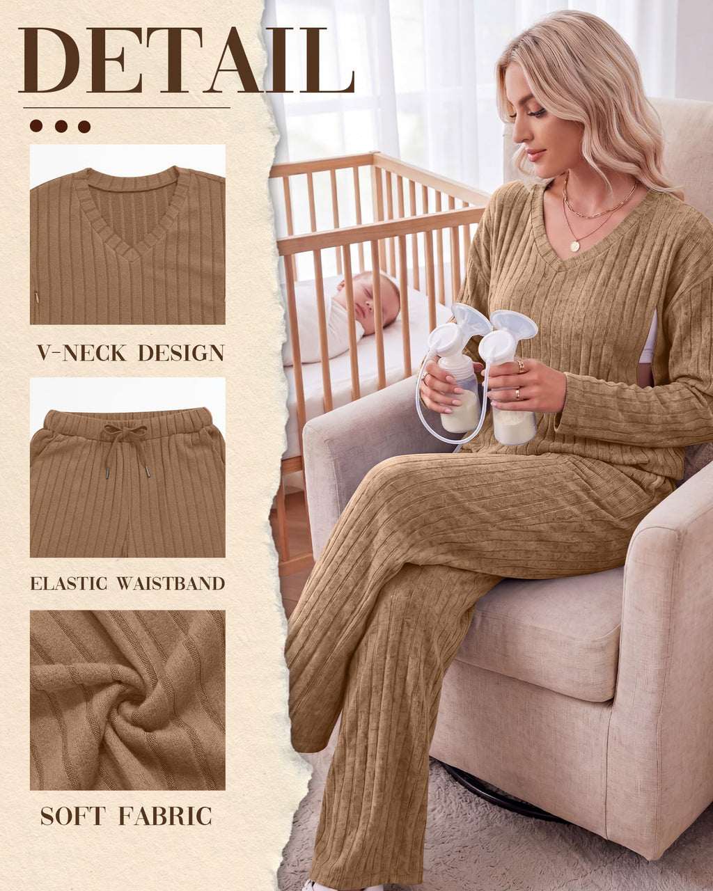 Huukeay 2 Piece Postpartum Nursing Sets, X-Large, Light Brown