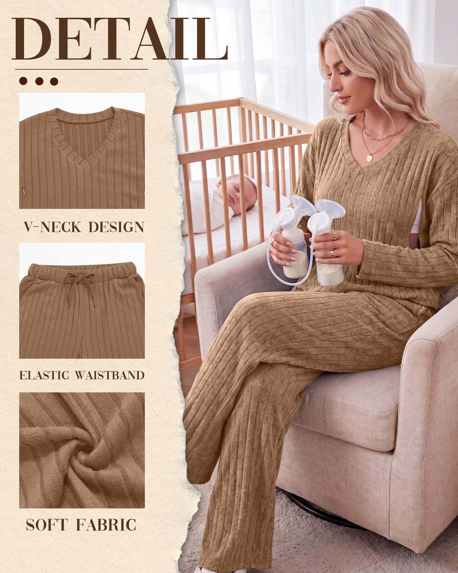 Huukeay 2 Piece Postpartum Nursing Sets, X-Large, Light Brown