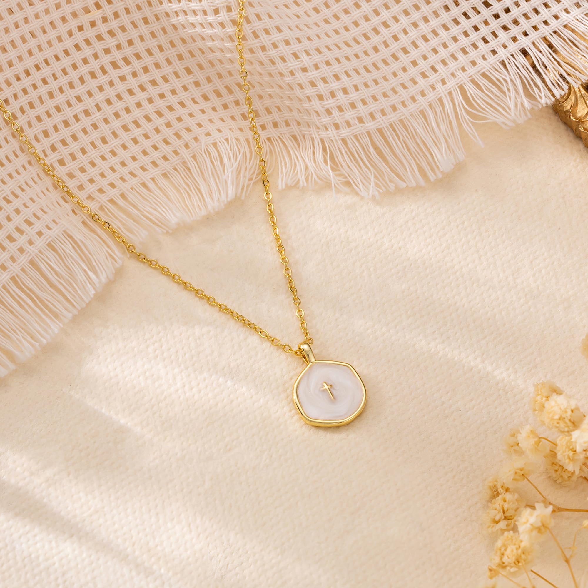 Tewiky Cross Necklace for Women-Dainty Simple 14k Gold Plated Cross Pendant Cute Necklaces for Women Jewelry