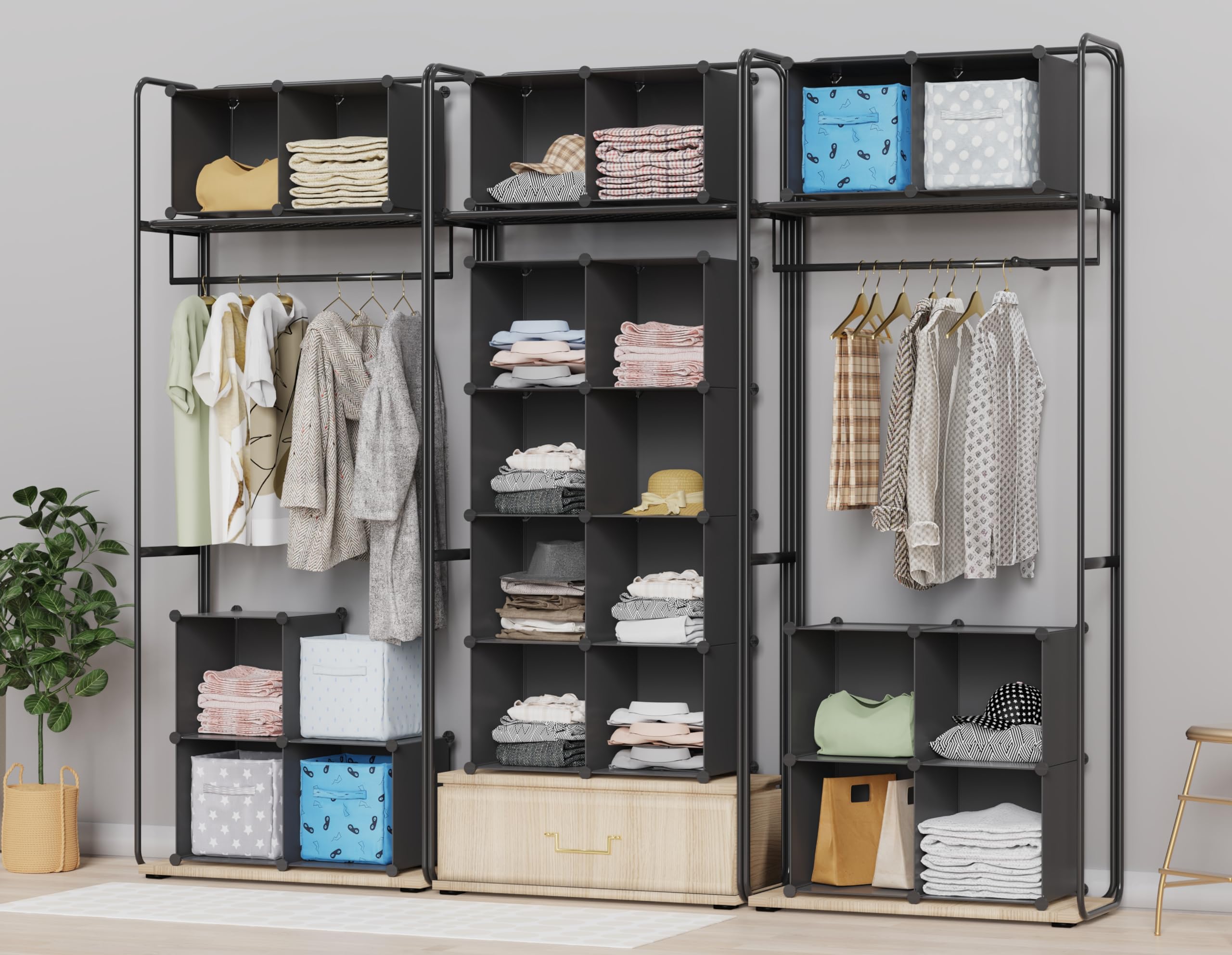 HOMIDEC Closet Organizers and Storage, 9 Cube Storage Organizer, Portable Closet Organizer Cubes Shelves for Clothes, Bedroom, Kids Room, Bathroom, Wardrobe, Garment Racks, Black