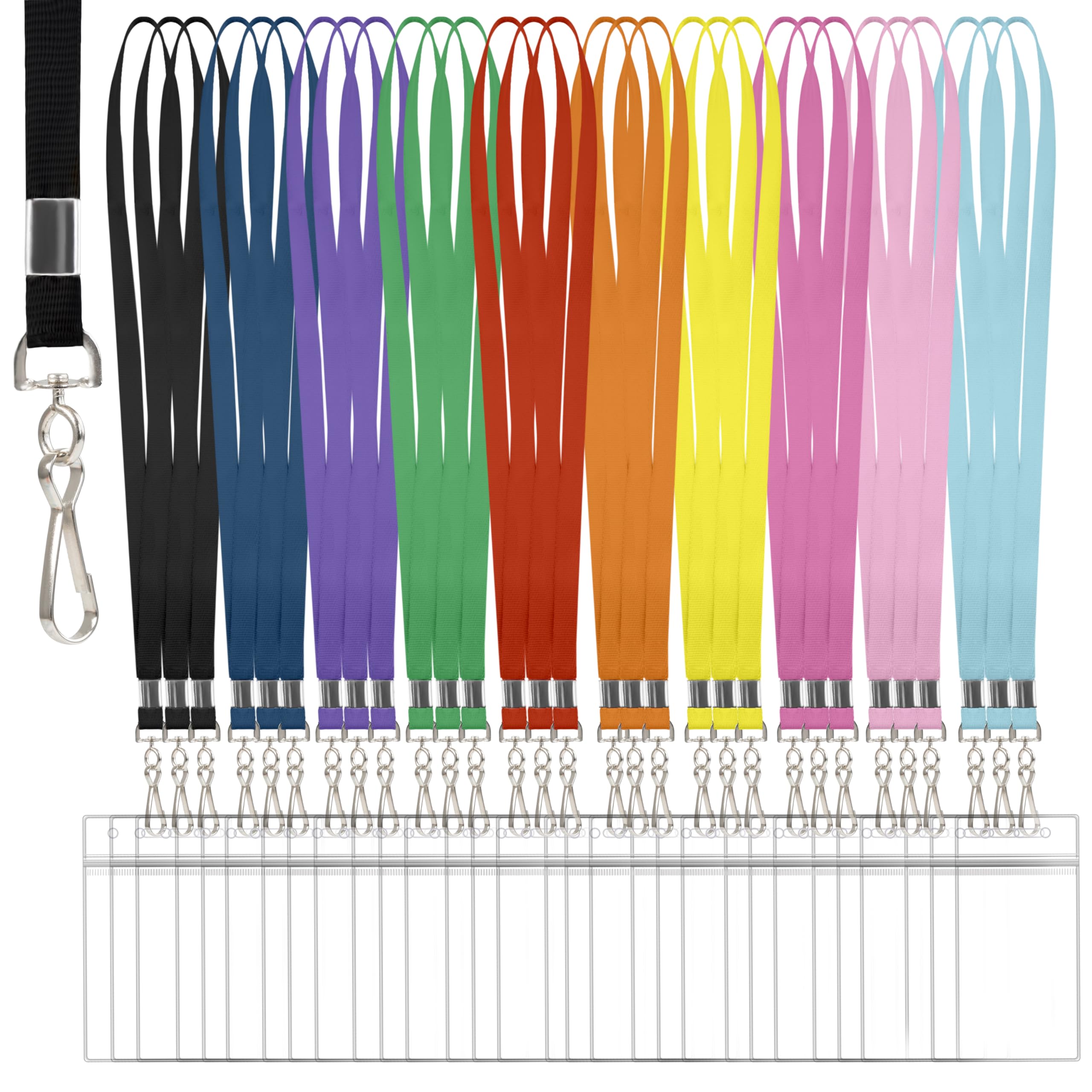 30 Pcs Lanyards for ID Badges, Clear Lanyards for Cruise Ship Cards, Waterproof Lanyard Card Holder for Carnival Sail, Vertical Nametag Holder (Rainbow, 10 Colors)