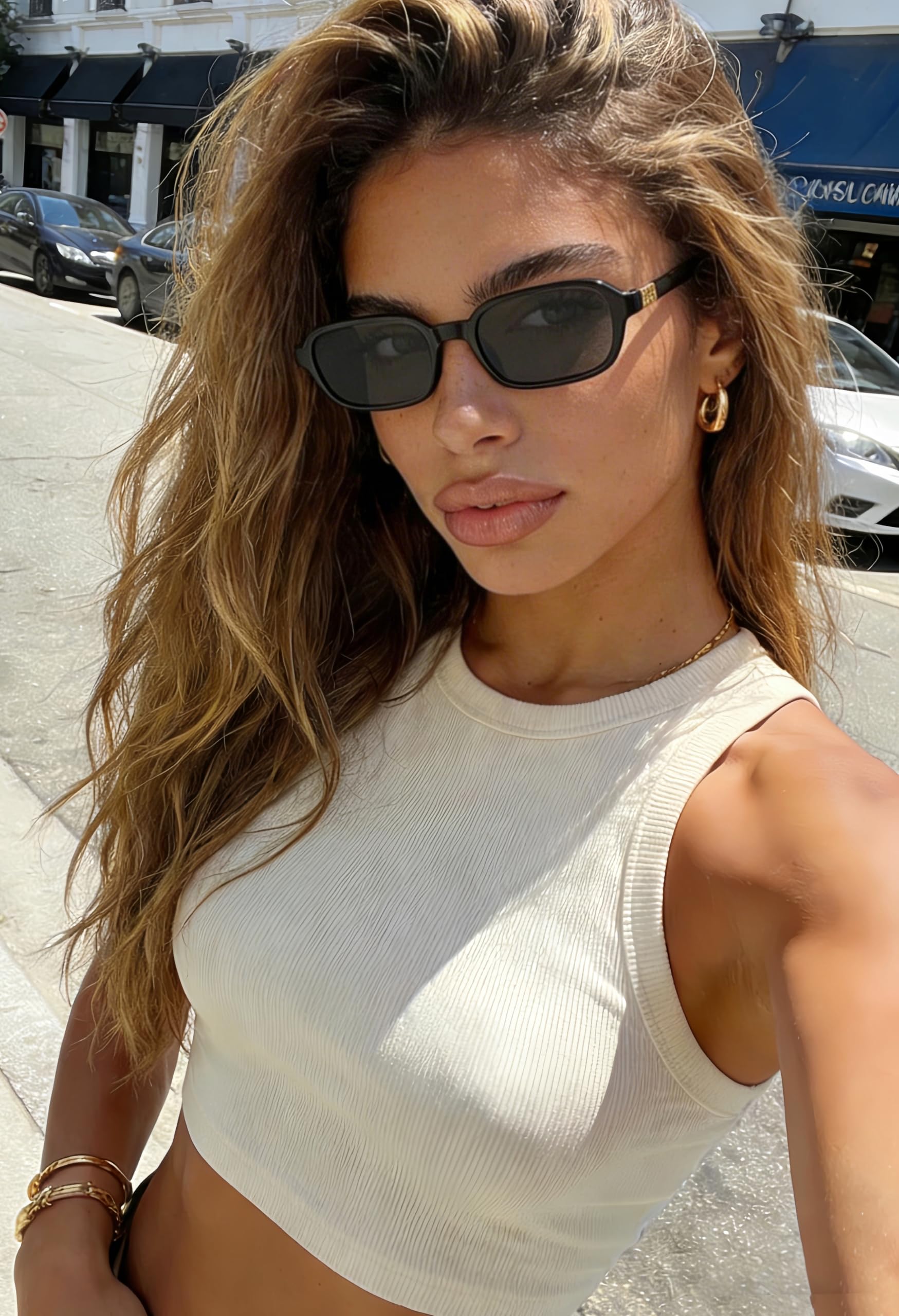 Colrea Retro Rectangle Sunglasses for Women Men Trendy Vintage Small Square Sun Glasses 90s Fashion Cute Sunnies UV400 Protection CL010