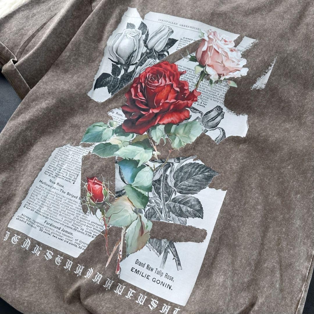 GMOYD Mens Washed T Shirt Distressed Graphic Tees Oversized Short Sleeve Tops Shirts, Khaki, Medium
